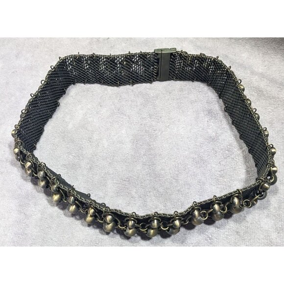 Apocalyptic Military Gold Tone Mesh And Beaded Necklace - Picture 9 of 11